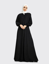 Womens Black Mid Zip Umbrella Abaya for Umrah Hajj Casualwear